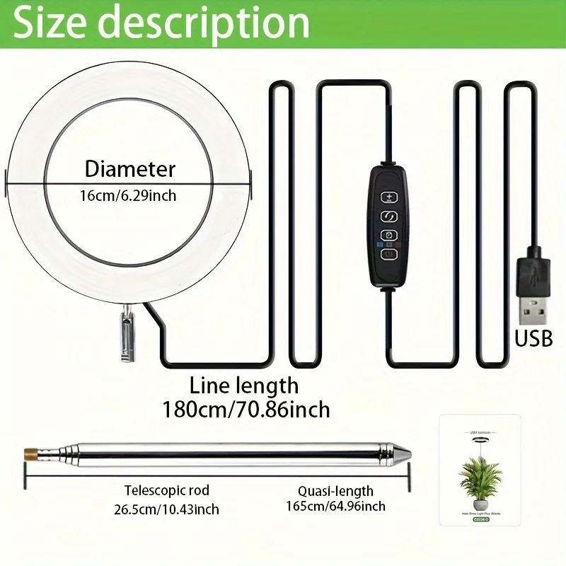 Telescopic up to 65 inch indoor full-spectrum growth light LED plant growth light with automatic timer and brightness adjustment