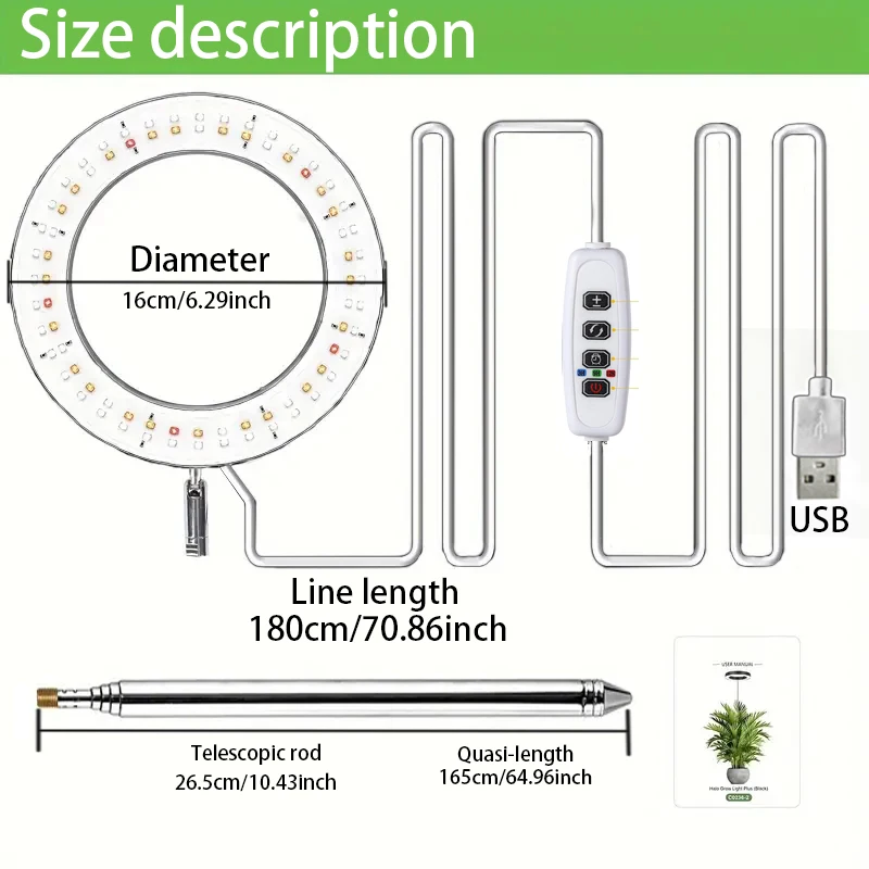 Telescopic up to 65 inch indoor full-spectrum growth light LED plant growth light with automatic timer and brightness adjustment