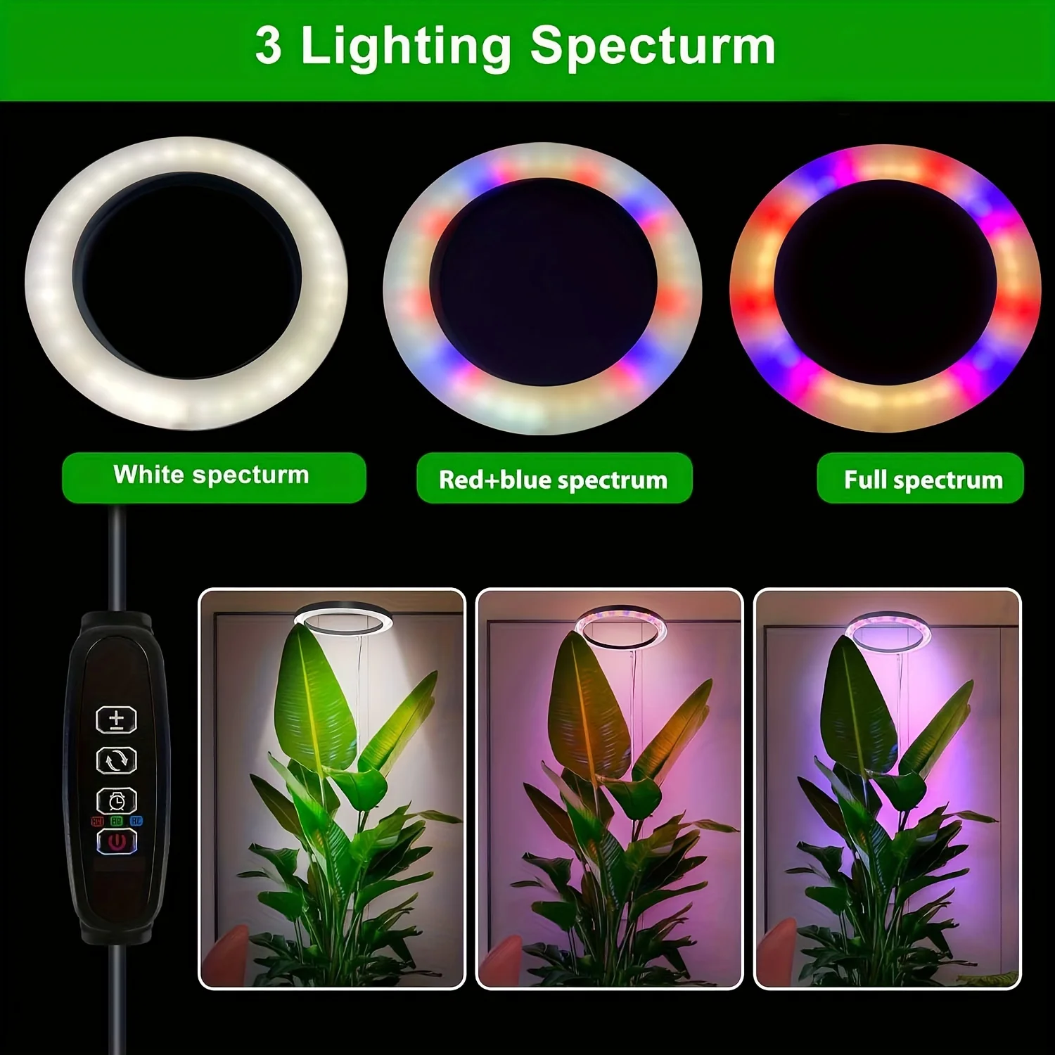 Telescopic up to 65 inch indoor full-spectrum growth light LED plant growth light with automatic timer and brightness adjustment